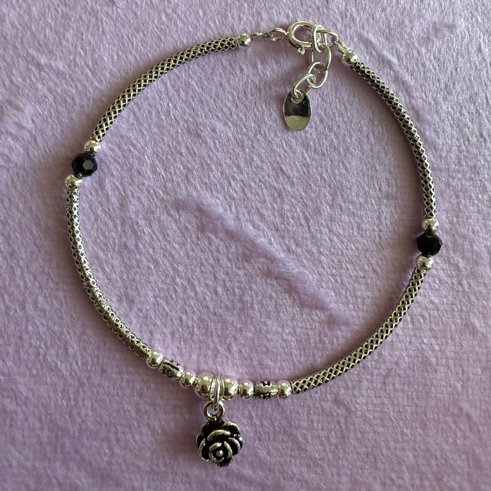 Solid Sterling Silver bracelet with flower charm